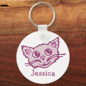 可愛いキッズグラフィック猫ピンクのキーチェーン キーホルダー (正面)
