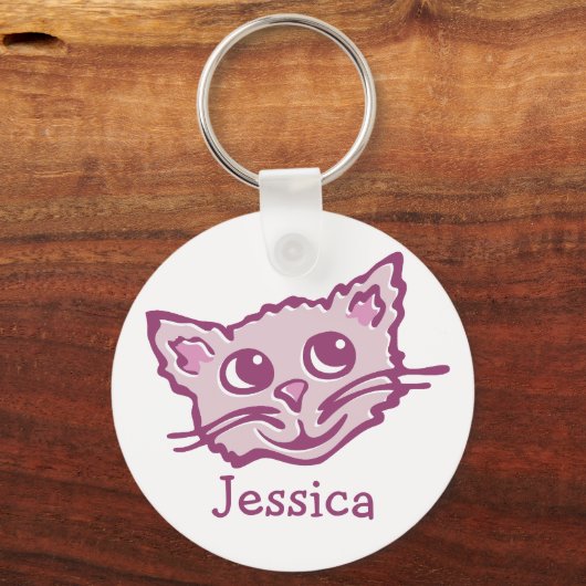 可愛いキッズグラフィック猫ピンクのキーチェーン キーホルダー (正面)