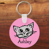 可愛いキッズグラフィック猫ピンクグレーのキーチェーン キーホルダー (正面)