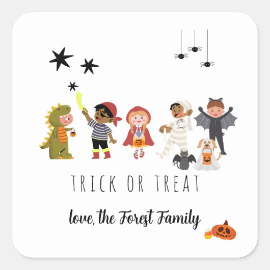 可愛いキッズコスチュームハローウィンパーティシール スクエアシール (正面)