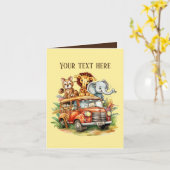 可愛いキッズサファリ動物は任意の目的を文字を追加 カード (黄色い花)