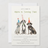 可愛いキッズシックなパウィードッグ誕生日パーティーフォト 招待状 (正面)