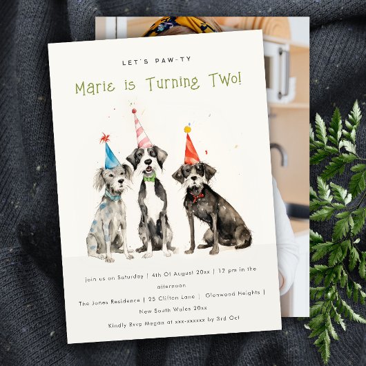 可愛いキッズシックなパウィードッグ誕生日パーティーフォト 招待状