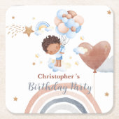 可愛いキッズバルーンアフリカ系アメリカ人少年誕生日 スクエアペーパーコースター (正面)
