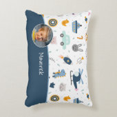 可愛いキッズパターン写真と名前ボーイブルー アクセントクッション (正面(垂直))
