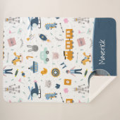 可愛いキッズパターン写真と名前ボーイブルー シェルパブランケット (正面(横))