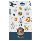 可愛いキッズパターン写真と名前ボーイブルー スモールペーパーバッグ (裏面)