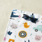 可愛いキッズパターン写真と名前ボーイブルー ビーチタオル (インサイチュ)