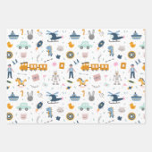 可愛いキッズパターン写真と名前ボーイブルー ラッピングペーパーシート (正面)