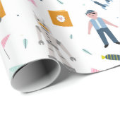 可愛いキッズパターン写真と名前ボーイブルー ラッピングペーパー (ロールコーナー)