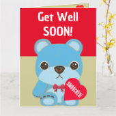 可愛いキッズブルーのテディベアとハートがすぐ元気 カード (黄色い花)