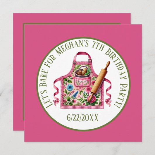 可愛いキッズベーキング誕生日パーティー 招待状 (正面/裏面)