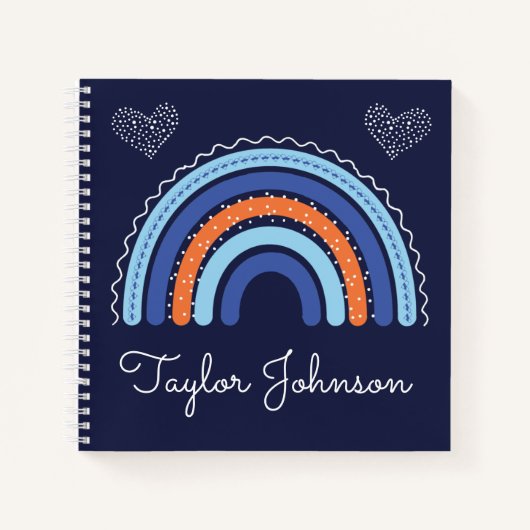 可愛いキッズボホレインボーオンネイビーブルーノート ノートブック (正面)