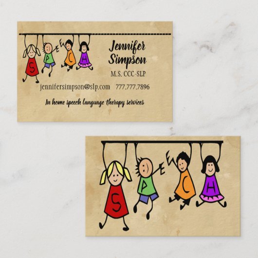 可愛いキッズマンガ保持スピーチ単語ビジネスCa 名刺 (正面/裏面)