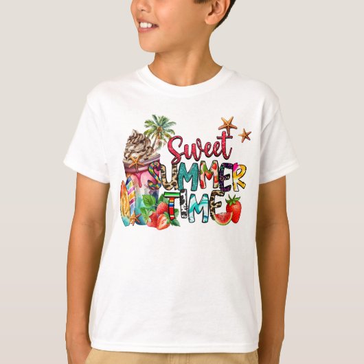 可愛いキッズユニセックス甘い夏のタイムワードアート Tシャツ (正面)