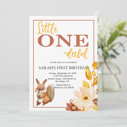 可愛いキッズリス一面痛手誕生日 招待状 (スタンド正面)