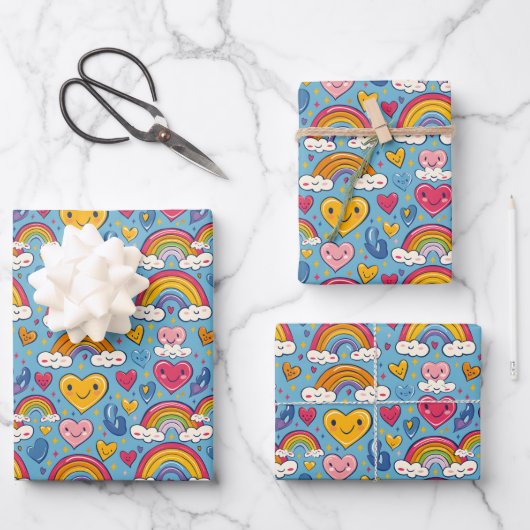 可愛いキッズnisex rainbowsタイル模様 ラッピングペーパーシート (正面)