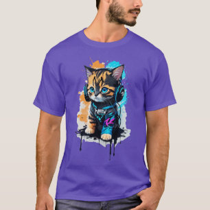 可愛いキットの猫溝抽象芸術ベクトルデザイン Tシャツ