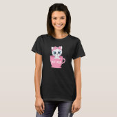可愛いキットティーカップおもしろい猫 Tシャツ (正面フル)