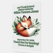 可愛いキツネが寝離れるBaby Shower Welcome アクリルサイン (傾斜)