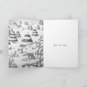 可愛いキツネとウサギのクリスマススノーシーン シーズンカード (内部)