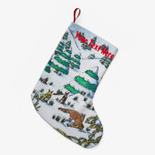 可愛いキツネとウサギのクリスマススノーシーン スモールクリスマスストッキング (正面 (吊り時))