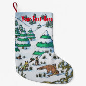 可愛いキツネとウサギのクリスマススノーシーン スモールクリスマスストッキング (正面)