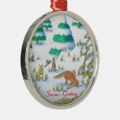 可愛いキツネとウサギのクリスマススノーシーン メタルオーナメント (右)