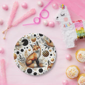 可愛いキツネとドットのシームレス ペーパープレート (パーティー)