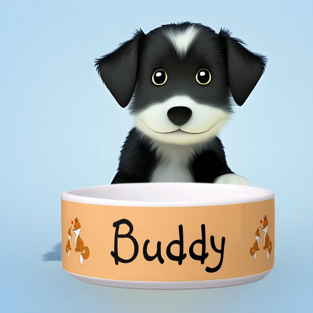 可愛いキツネとハート、手描き ボウル (クリエイターアップロード済み)