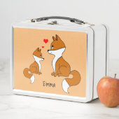 可愛いキツネとハート、手描き メタルランチボックス (インサイチュ)