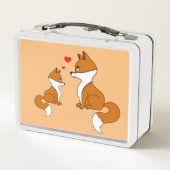 可愛いキツネとハート、手描き メタルランチボックス (裏面)