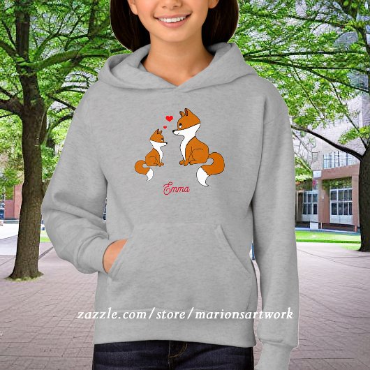 可愛いキツネとハート、手書きパーソナライズされた、