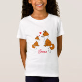 可愛いキツネとハート、手書きパーソナライズされた、 Tシャツ (正面)