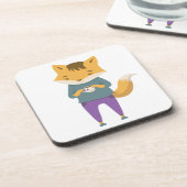 可愛いキツネに一杯のお茶 コースター (左側)