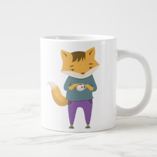 可愛いキツネに一杯のお茶 ジャンボコーヒーマグカップ