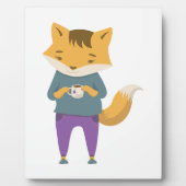 可愛いキツネに一杯のお茶 フォトプラーク (正面)