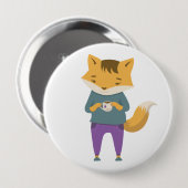 可愛いキツネに一杯のお茶 缶バッジ (正面&裏面)