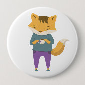 可愛いキツネに一杯のお茶 缶バッジ (正面)