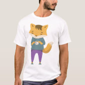 可愛いキツネに一杯のお茶 Tシャツ (正面)