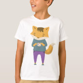 可愛いキツネに一杯のお茶 Tシャツ (正面)