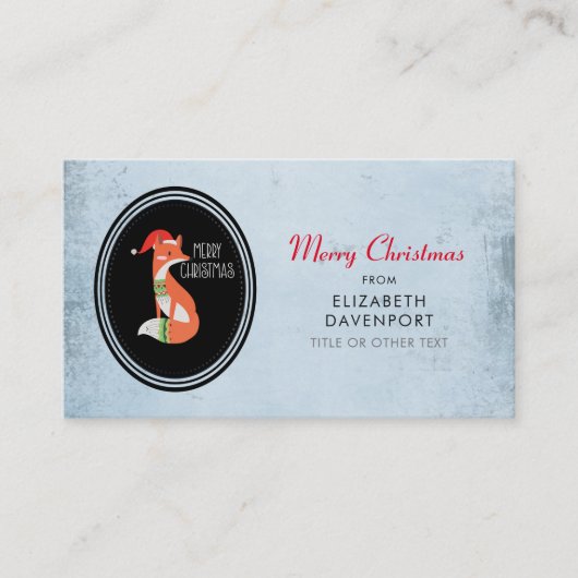 可愛いキツネのクリスマスハットのヴィンテージ背景 名刺 (正面)