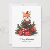 可愛いキツネインレッドサンタハットクリスマスパーソナライズされた シーズンカード (正面)