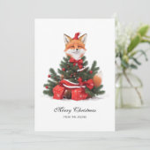 可愛いキツネインレッドサンタハットクリスマスパーソナライズされた シーズンカード (スタンド正面)