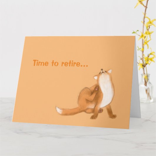 可愛いキツネスケッチ カード (黄色い花)