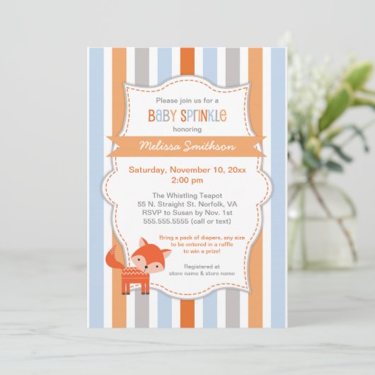 可愛いキツネベビー振りかける招待状、ニュートラル性別 招待状 (スタンド正面)
