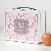 可愛いキツネモダン可愛いモノグラガーリームピンク メタルランチボックス (インサイチュ)