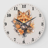 可愛いキツネ好きの追加文字 ラージ壁時計 (正面)