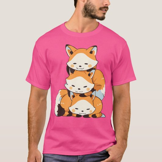 可愛いキツネ森林動物怠惰な疲れたキツネ Tシャツ (正面)