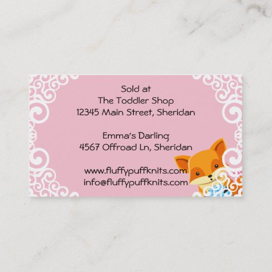 可愛いキツネ玉の糸の編み物クロシェのホームズパン 名刺 (裏面)